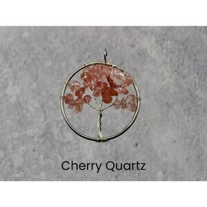 Cherry Quartz Tree of Life Silver Necklace Crystal Pendant Fairycore Boho